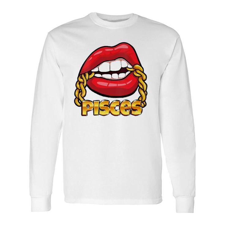 Juicy Lips Gold Chain Pisces Zodiac Sign V-Neck Long Sleeve T-Shirt T-Shirt