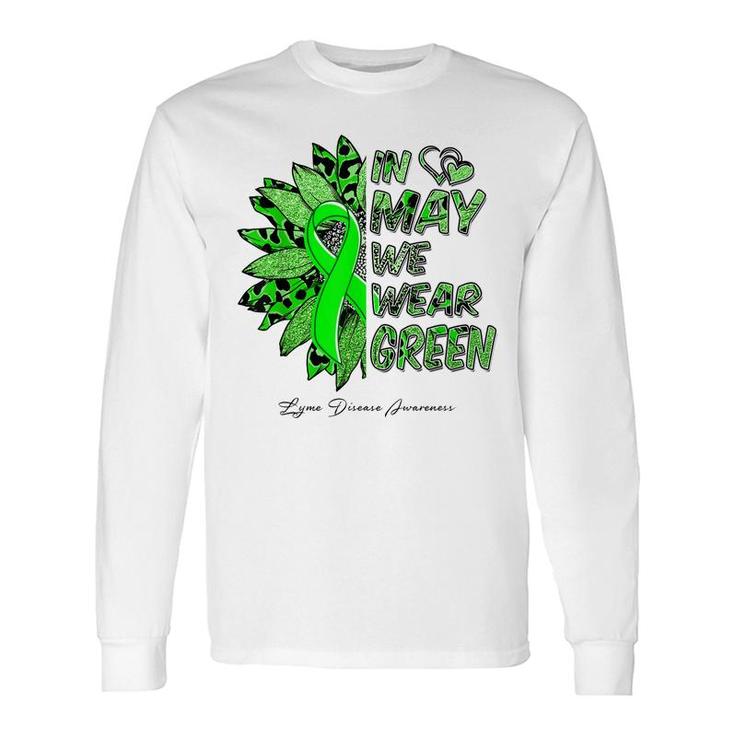 Leopard Daisy In May We Wear Green Lyme Disease Awareness Long Sleeve T-Shirt