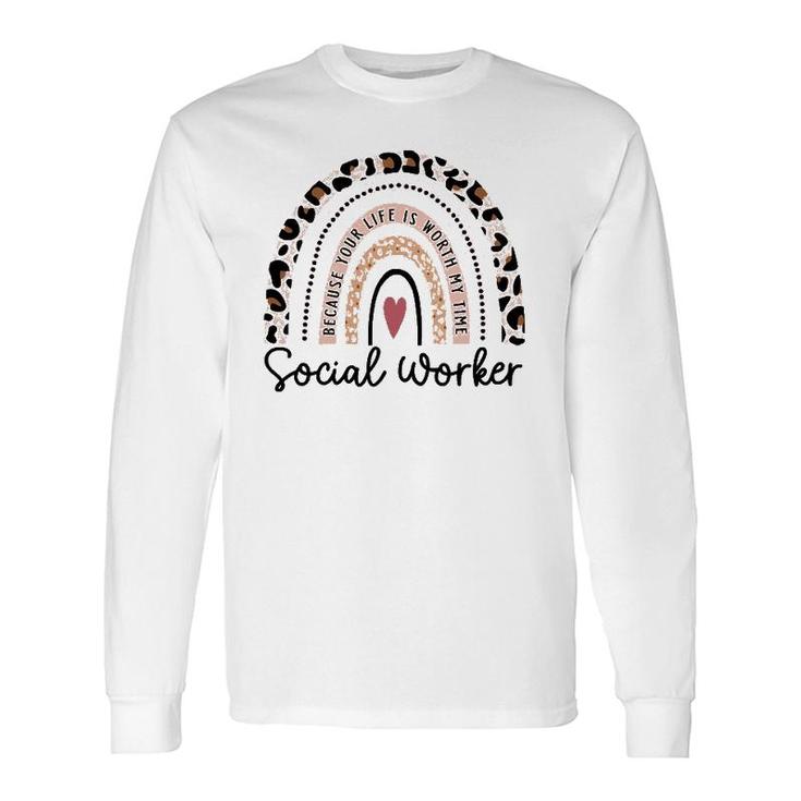 Leopard Rainbow Social Worker Social Worker Christmas Long Sleeve T-Shirt T-Shirt