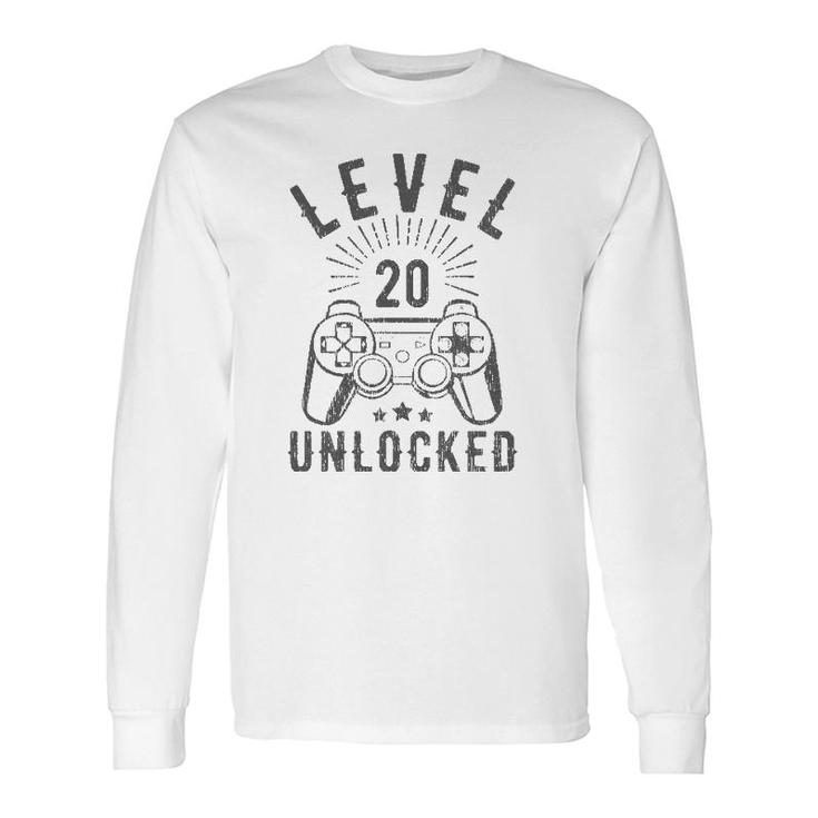 Level 20 Unlocked Simple Gamer 20Th Birthday 20 Years Old Long Sleeve T-Shirt