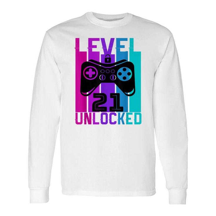 Level 21 Unlocked Video Gamer 21 Years Old Birthday Long Sleeve T-Shirt