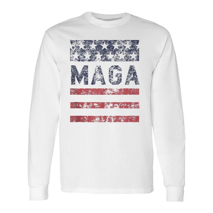 Maga Stars & Stripes Retro Vintage Distressed Graphic Long Sleeve T-Shirt