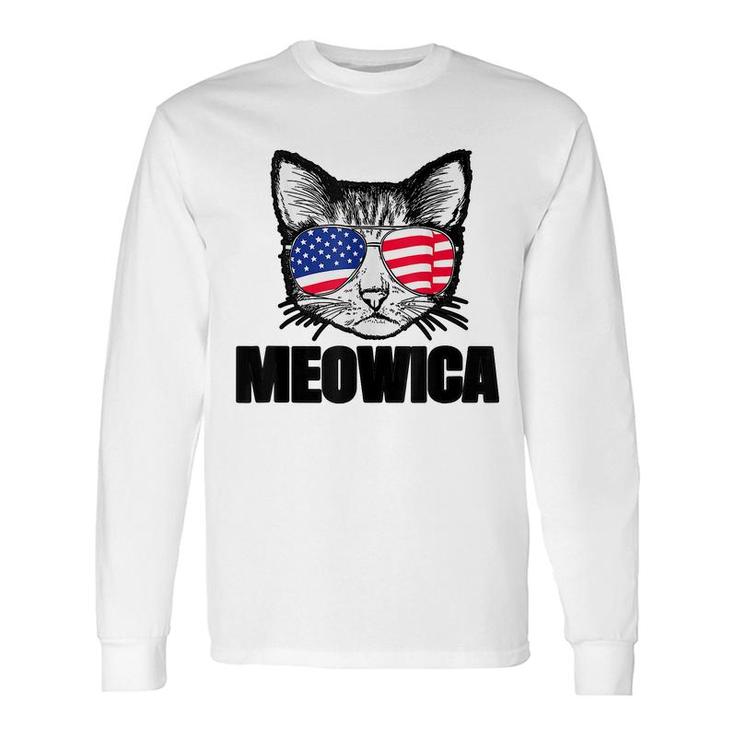 Meowica Patriotic Cat 4Th Of July American Flag Graphics Long Sleeve T-Shirt
