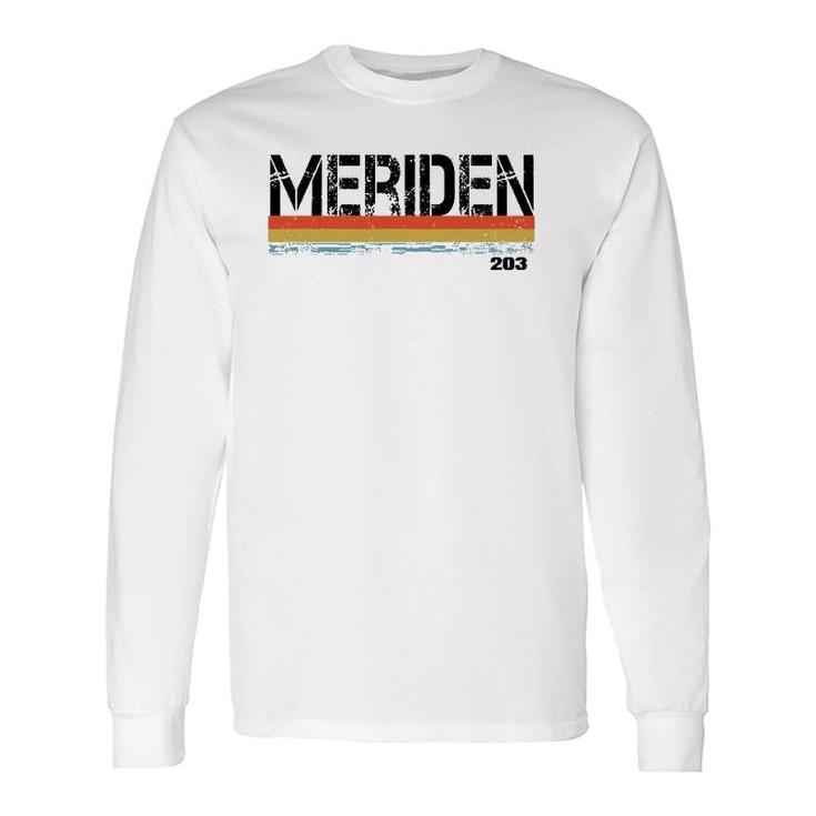Meridan Conn Area Code 203 Vintage Stripes & Sovenir Long Sleeve T-Shirt