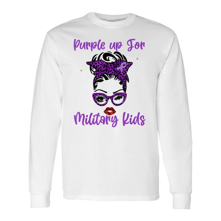 Messy Bun Purple Up Day For Military Child Purple Up Long Sleeve T-Shirt