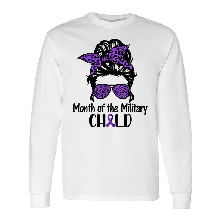 Month Of The Military Child Messybun Leopard Sunglasses Long Sleeve T-Shirt