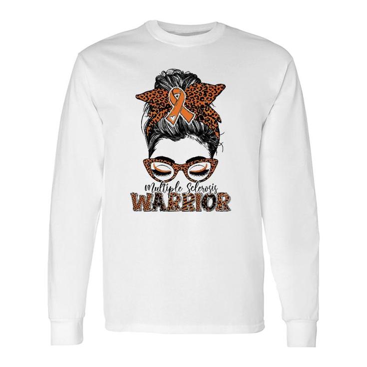 Multiple Sclerosis Ms Warrior Messy Bun Leopard Long Sleeve T-Shirt T-Shirt