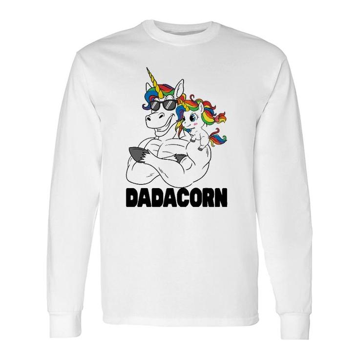 Muscle Unicorn Dad Baby Daughter Shoulder Sitting Dadacorn Long Sleeve T-Shirt T-Shirt