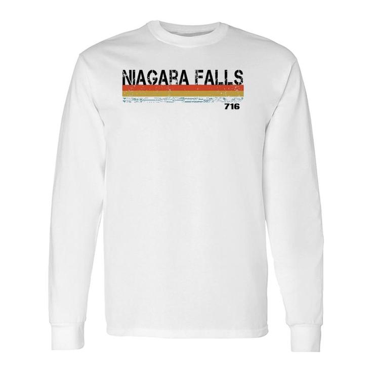 Niagara Falls Ny Area Code 716 Vintage Stripes Long Sleeve T-Shirt