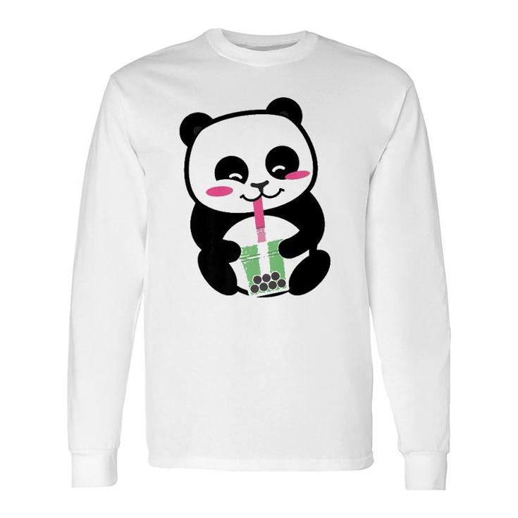 Panda Sipping Bubble Tea Cute Animal Inspired Anime Long Sleeve T-Shirt T-Shirt