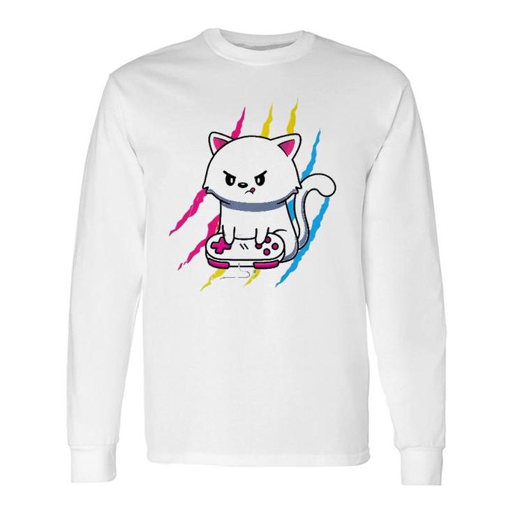Pansexual Gaymer Geek Pride Lgbt Video Game Lover Cat Long Sleeve T-Shirt