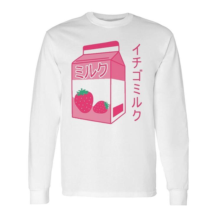 Pink Strawberry Milk Japanese Kawaii Retro 90S Anime Long Sleeve T-Shirt