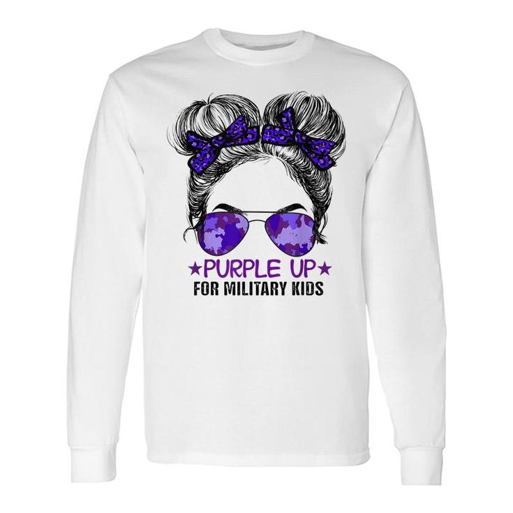 Purple Up For Military Cute Messy Bun Military Long Sleeve T-Shirt