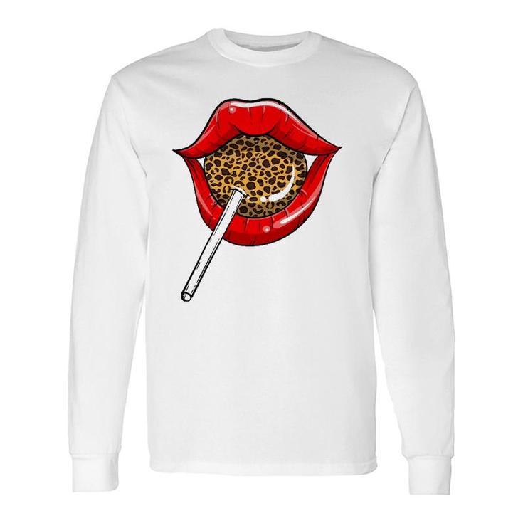 Red Lip Leopard Print Cheetah Lolly Long Sleeve T-Shirt