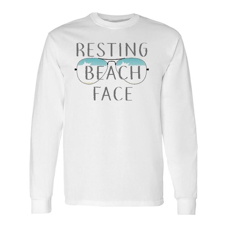 Resting Beach Face Summer Tee With Sunglasses Long Sleeve T-Shirt T-Shirt