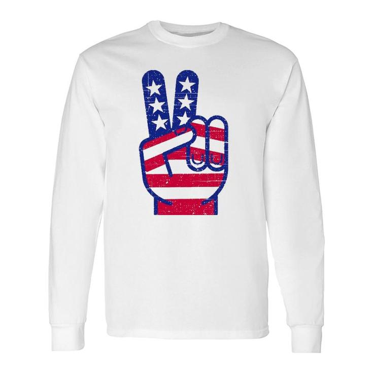 Retro Red White And Blue Peace Sign Vintage July Fourth Long Sleeve T-Shirt