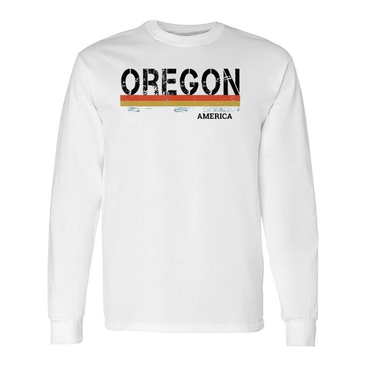 Retro Vintage Stripes Oregon & Souvenir Long Sleeve T-Shirt