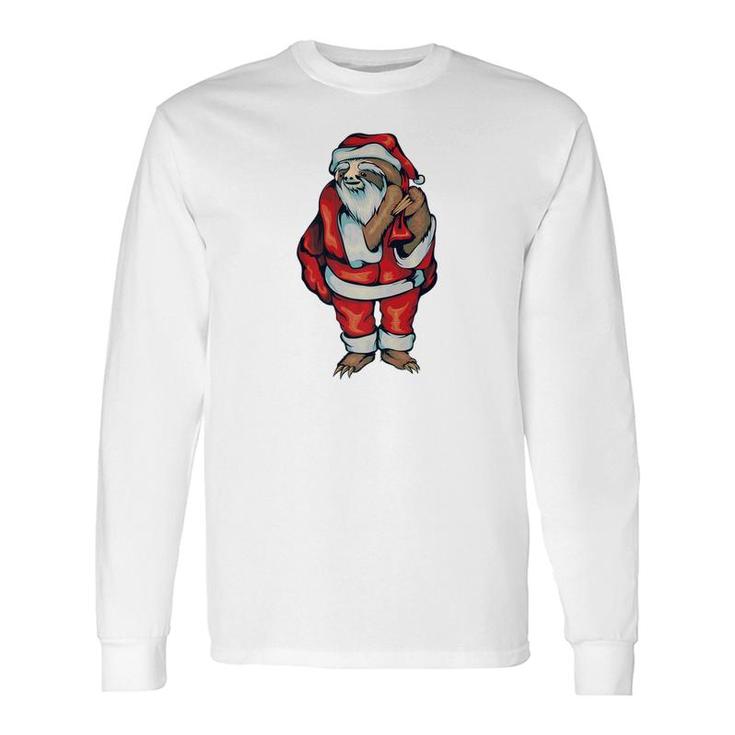 Santa Sloth Christmas Two Toed Mammal Holiday Long Sleeve T-Shirt