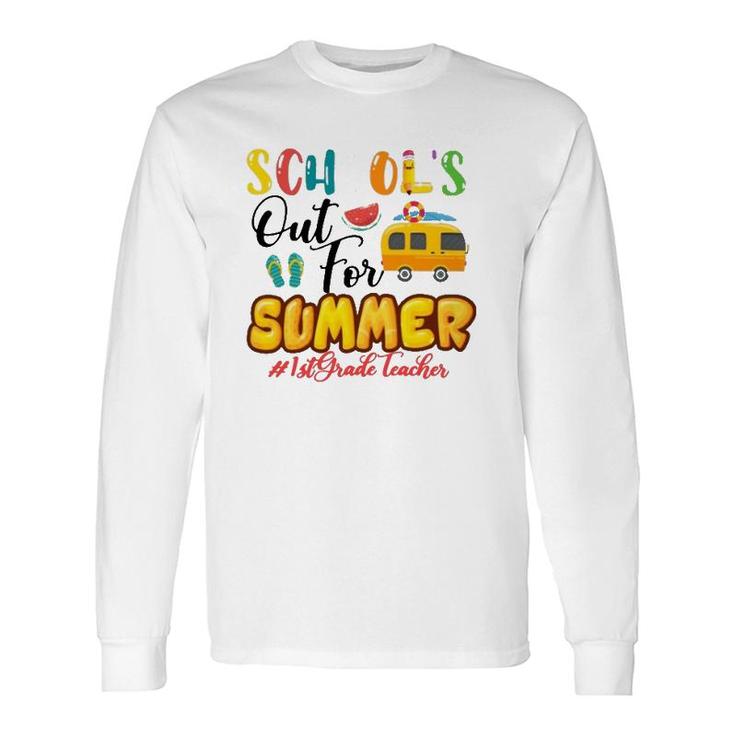 Schools Out For Summer 1St Grade Teacher Beach Vacation Van Car And Flip-Flops Long Sleeve T-Shirt