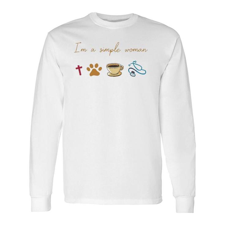 Simple Woman Jesus Dog Coffee Stethoscope Nurse Long Sleeve T-Shirt T-Shirt