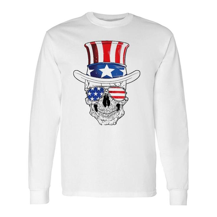 Skull 4Th Of July Uncle Sam Men Usa American Flag Sunglasses Long Sleeve T-Shirt