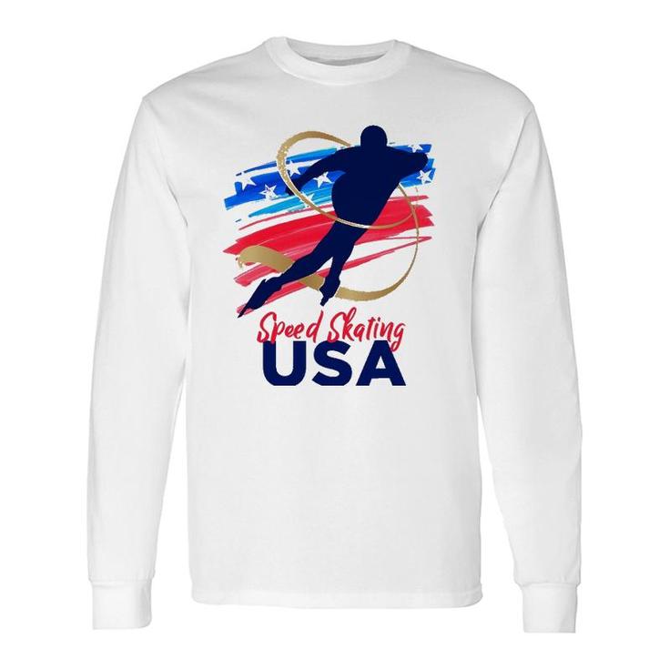Speed Skating Usa Support The Teamusa Flag Winter Long Sleeve T-Shirt T-Shirt