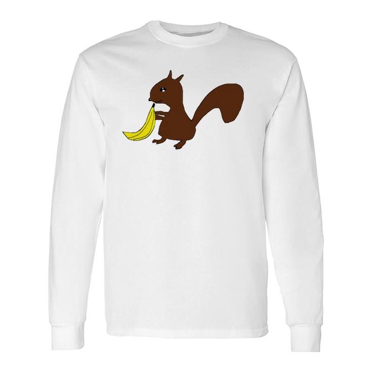 Squirrel With Banana Cute Graphic Long Sleeve T-Shirt
