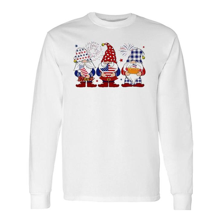 Three Gnomes 4Th Of July Independence Day American Flag Long Sleeve T-Shirt