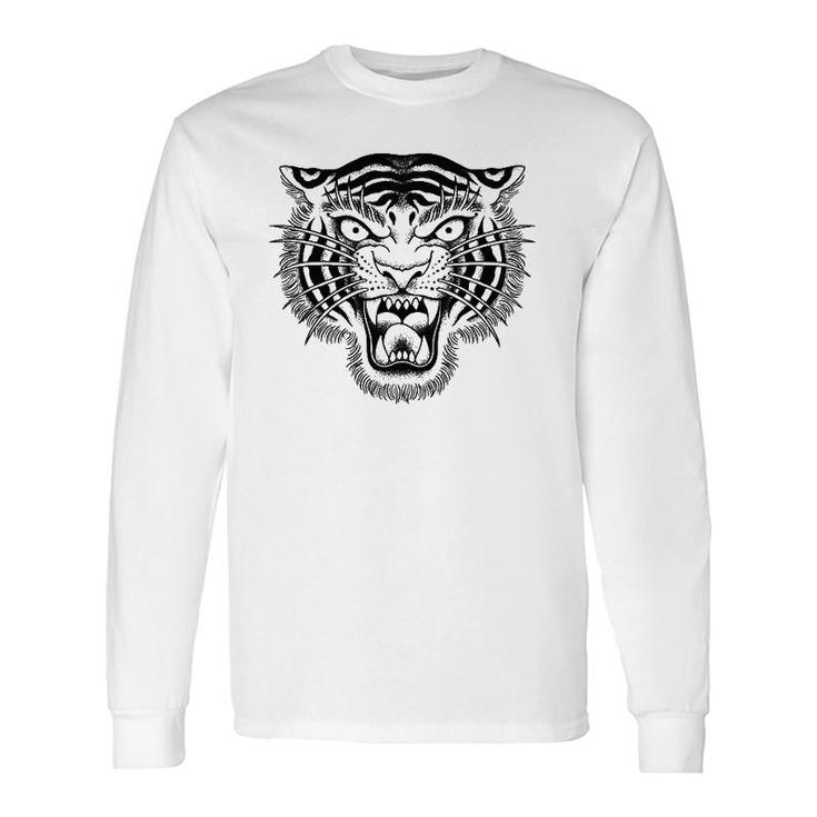 Tiger Head Traditional Tattoo Art Graphic Long Sleeve T-Shirt T-Shirt