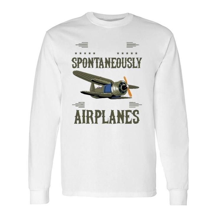 Warning May Spontaneously Talk About Airplanes Pilot Long Sleeve T-Shirt