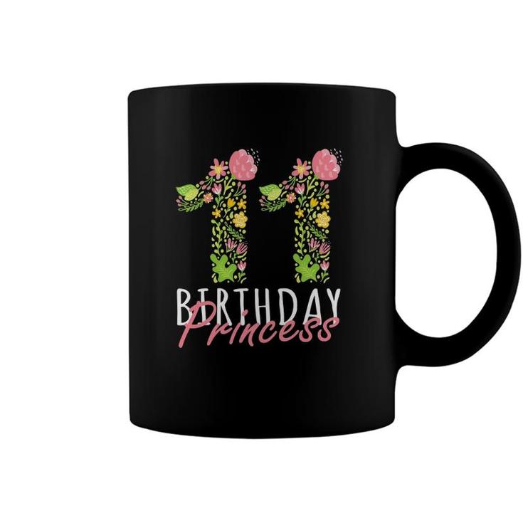 11Th Birthday Princess 11 Years Old Girl Floral B-Day Theme Coffee Mug