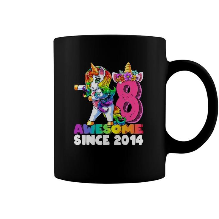 8 Awesome Since 2014 Flossing Unicorn 8Th Birthday Girls Coffee Mug