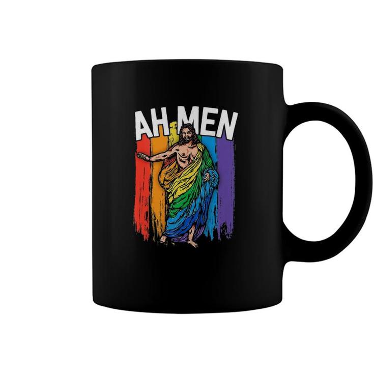 Ah Men Gay Jesus  Funny Lgbtq S Gifts Rainbow  Coffee Mug