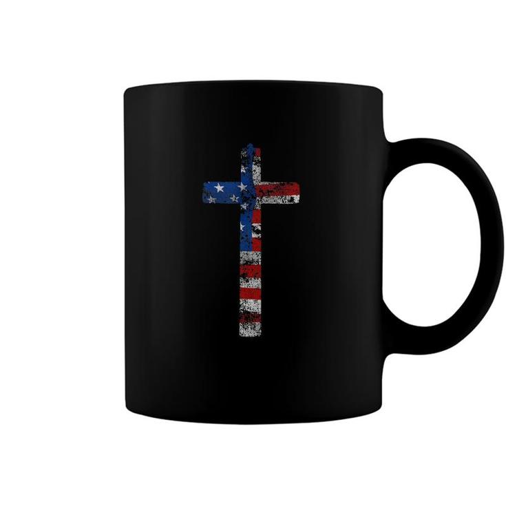 American Flag Usa Cross Christian Faith Patriotic Gift  Coffee Mug