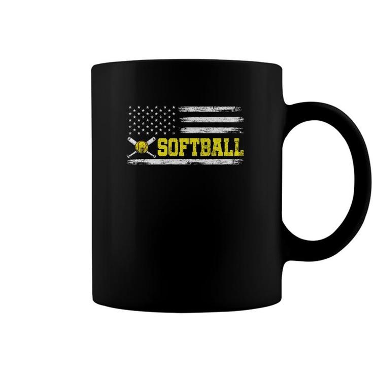 American Sport Athlete Softball Player Usa Flag Softball  Coffee Mug