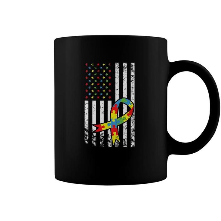 Autism Awareness  American Flag Distressedgift Coffee Mug