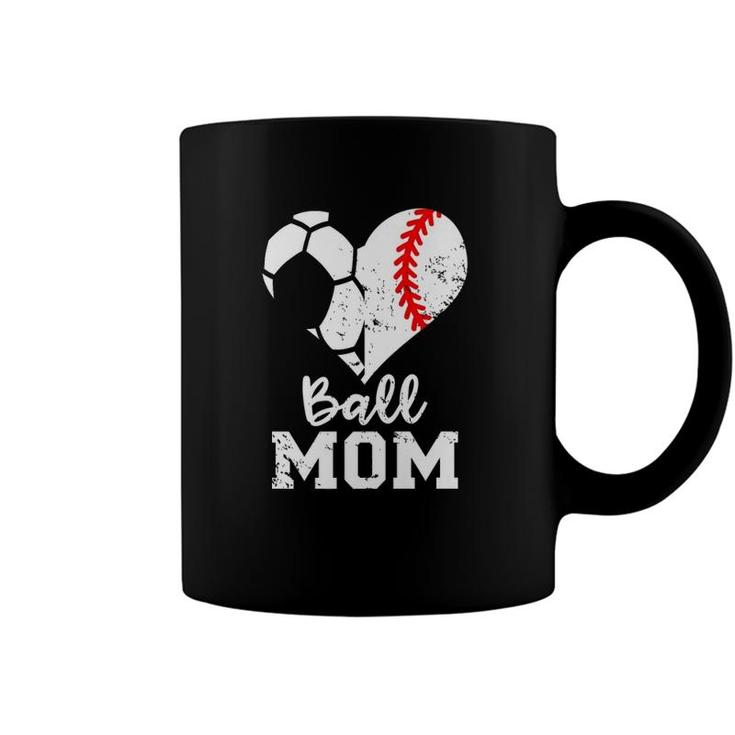 Ball Mom Heart Funny Baseball Soccer Mom Coffee Mug