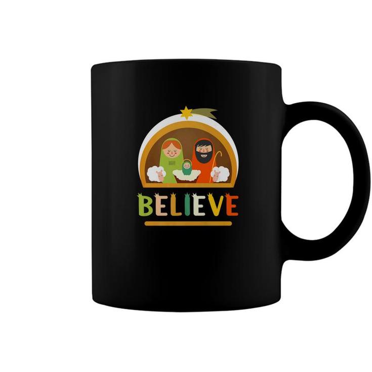 Believe Baby Jesus Christ Nativity Manger Christmas Coffee Mug