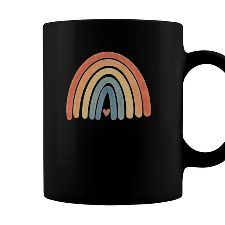 Boho Rainbow Minimal Retro Stripes Earthy Tan Vintage Art Coffee Mug