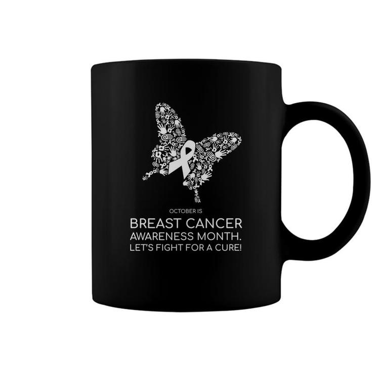 Breast Cancer Awareness October White Butterfly Coffee Mug