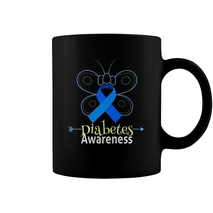 Butterfly Blue Ribbon Diabetes Awareness Women Men Coffee Mug