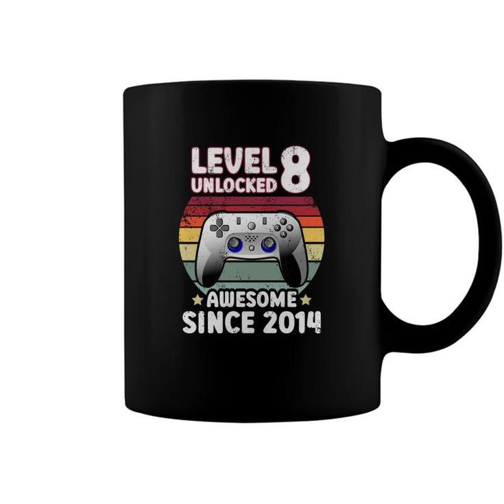Congratuations Level 8 Unlocked Awesome Since 2014 And 8Th Birthday Coffee Mug