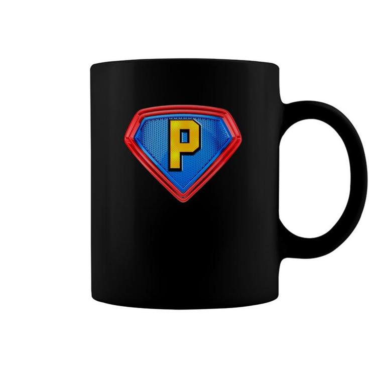 Cool Super P Alphabet Cute Initial Monogram Letter P Graphic Coffee Mug