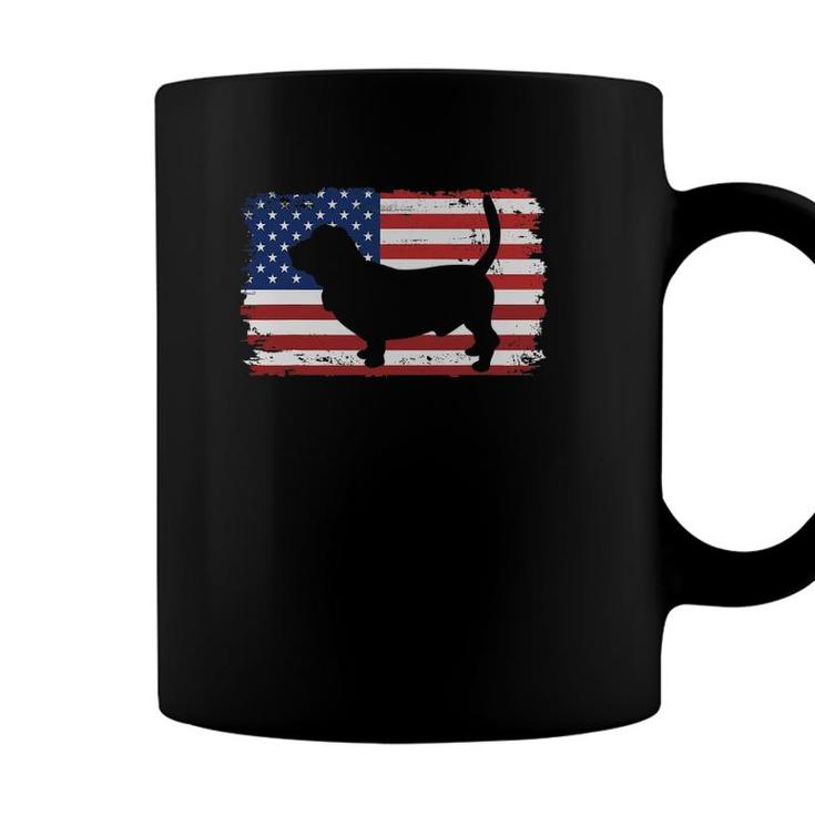 Dogs 365 Vintage Basset Hound Dog Us American Flag Coffee Mug