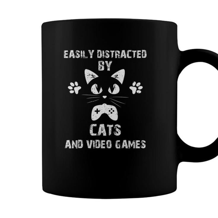 Easily Distracted By Cats And Video Games Funny Cats Lovers Coffee Mug