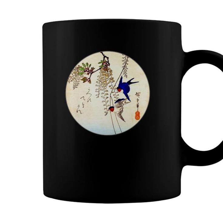 Famous Vintage Japanese Woodblock Art Swallow Bird Wisteria Coffee Mug