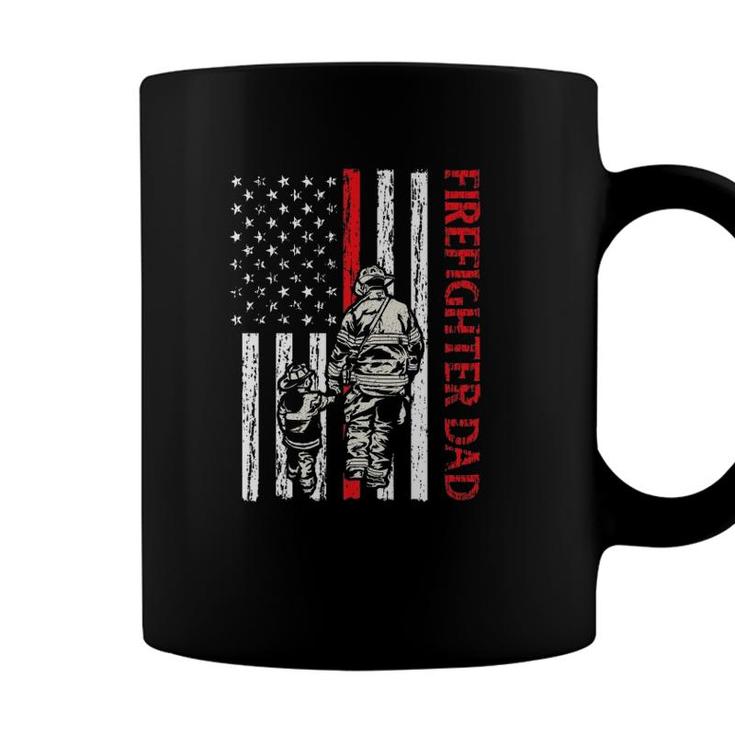 Firefighter Dad Fireman Usa Flag Thin Red Line Father Son Coffee Mug