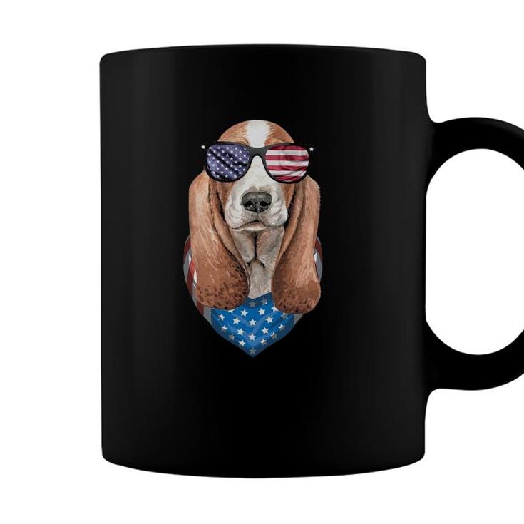 Fourth Of July Dog American Flag July 4Th Basset Hound Coffee Mug