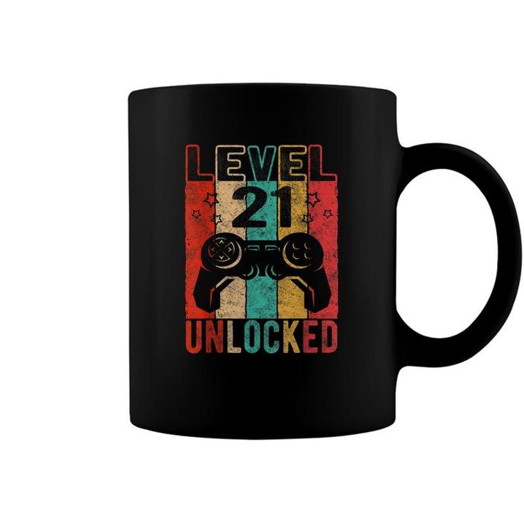 Fun 21St Birthday Level 21 Unlocked Retro Graphic Birthday  Coffee Mug