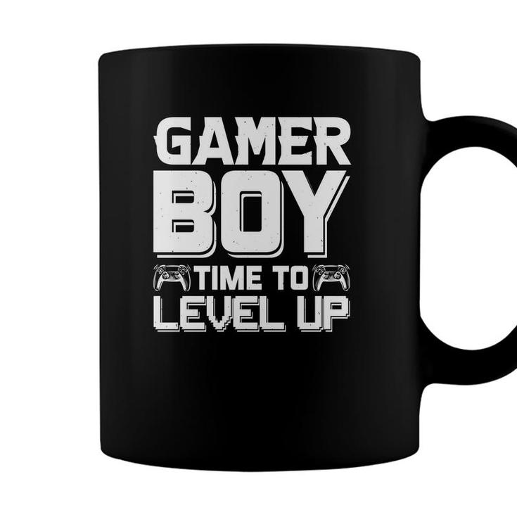 Gamer Boy Time To Level Up White Design Birthday Boy Matching Video Gamer Coffee Mug